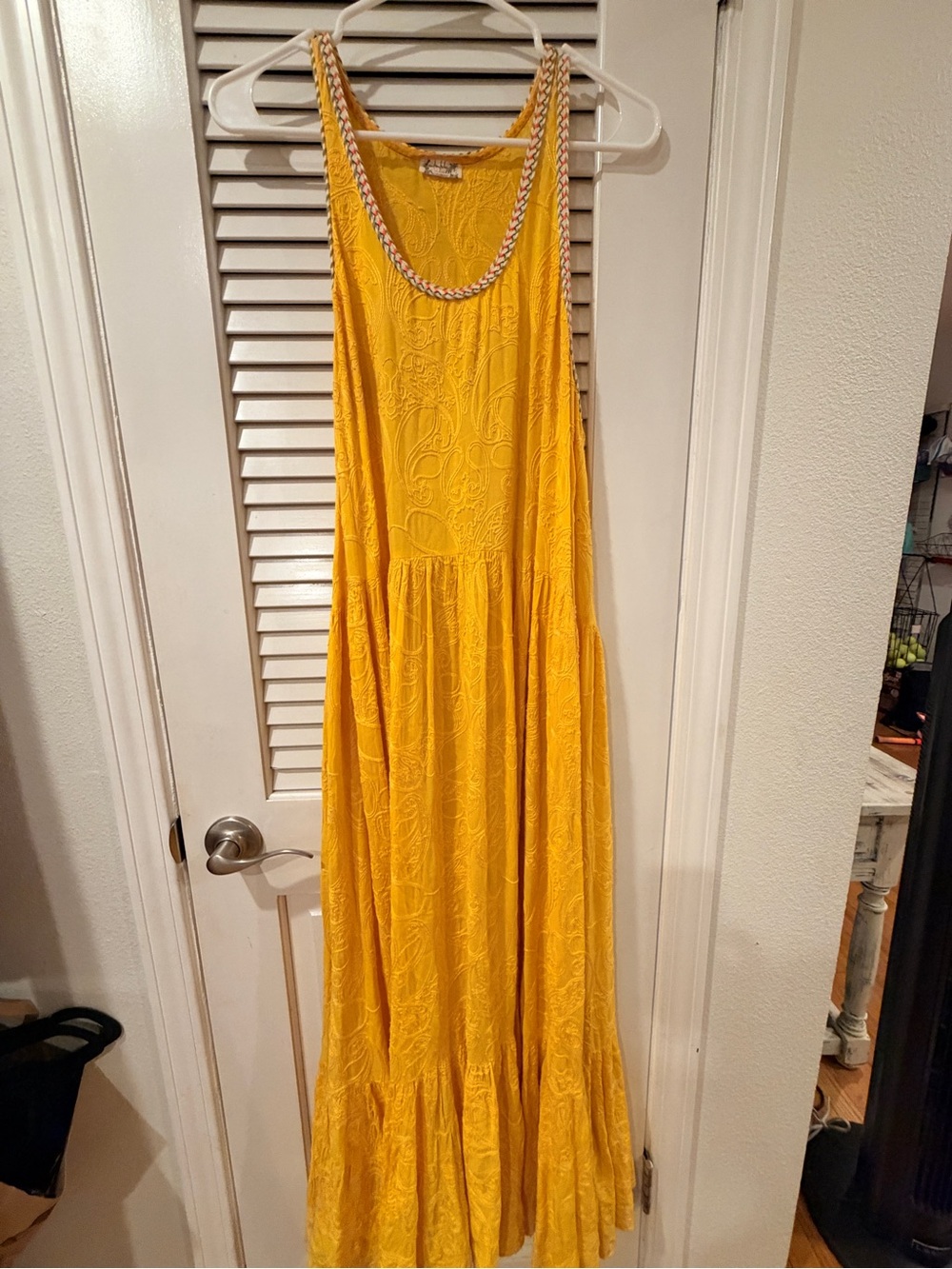 Free People Women’s Yellow Maxi Dress with Rope Neck Trim